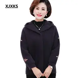 XJXKS 2019 зимнее теплое удобное Норковое кашемировое Женское пальто свободного покроя плюс размер модное женское Шерстяное Пальто с капюшоном