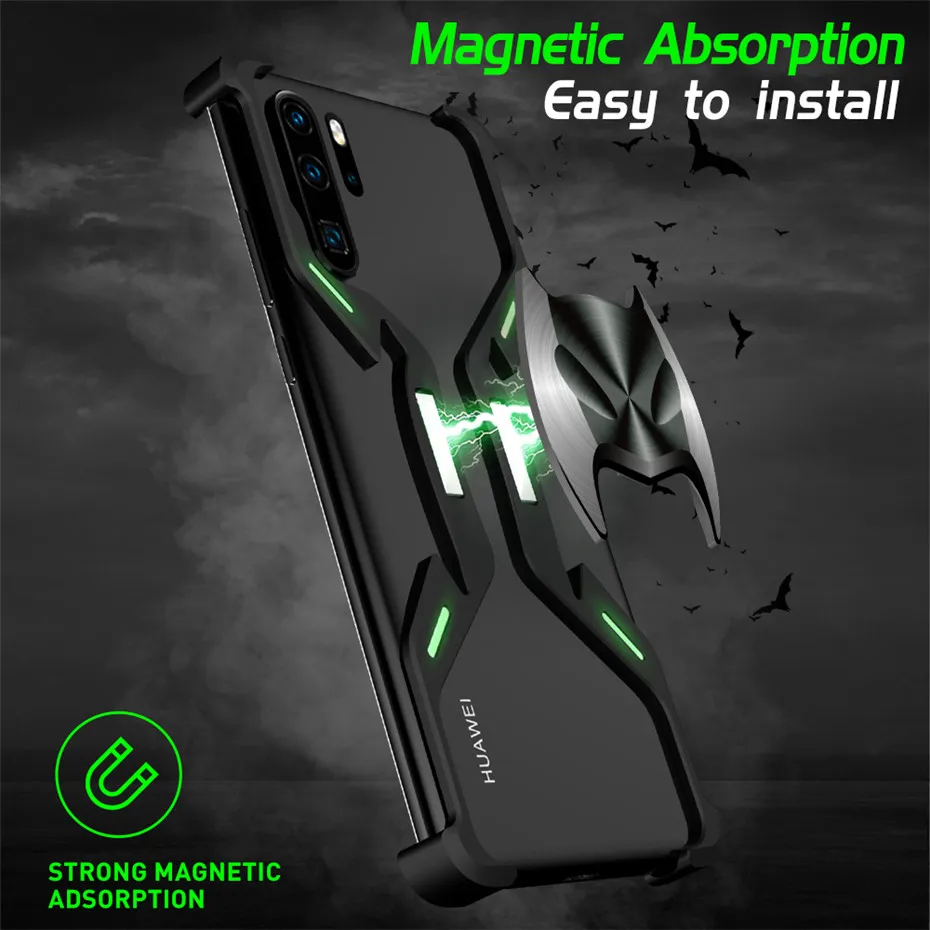 R-JUST Magnet Metal Case for Huawei P30 Pro Shockproof Aluminum Alloy Bare Frame Bumper Cover Luminuous |