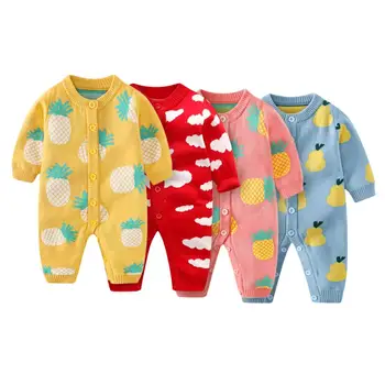

Newborn Infant Baby Girls Boys Cartoon Print Sweater Knit Crochet Romper Baby Spring Autumn Cute Long sleeve Jumpsuit Clothes