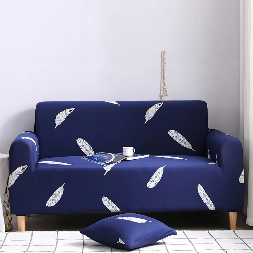 Feather Sofa Cover Sectional For Living Room Simple Classic Soft Stretch Tight Blue Couch Sofa Cover Washable | Дом и сад