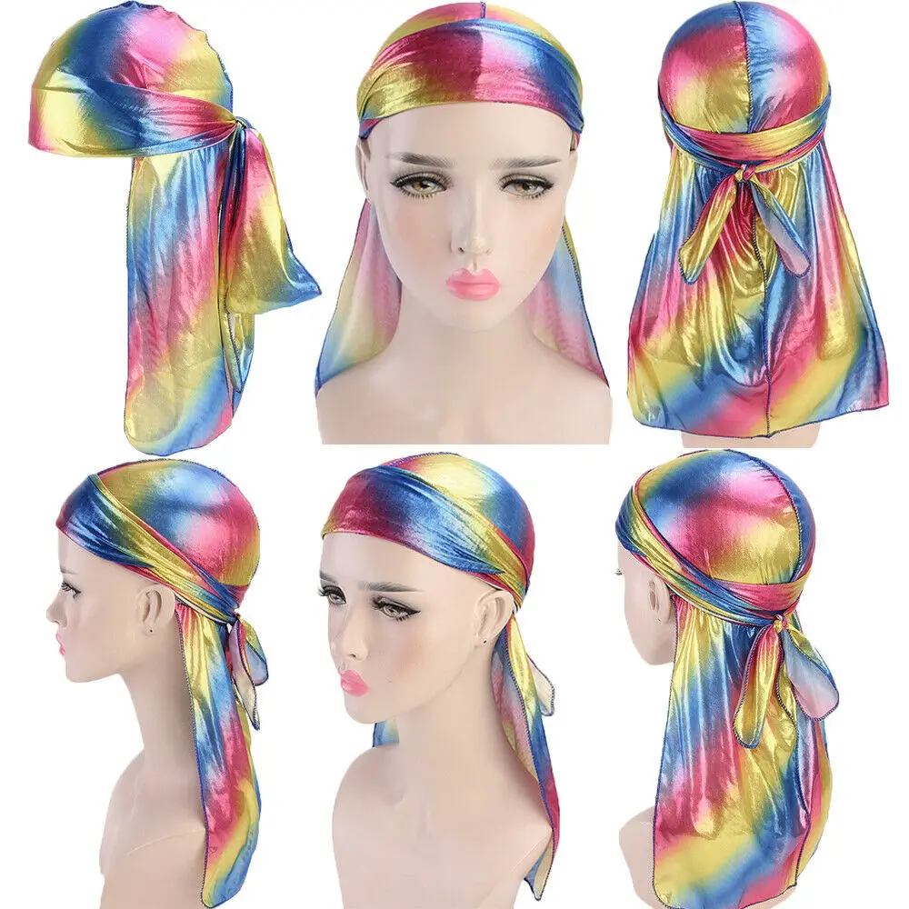 

Unisex Silk Laser Bandana Hat Fashion Turban Polyester Durag Rag Tail Headwrap Headwear Gift for Man Women