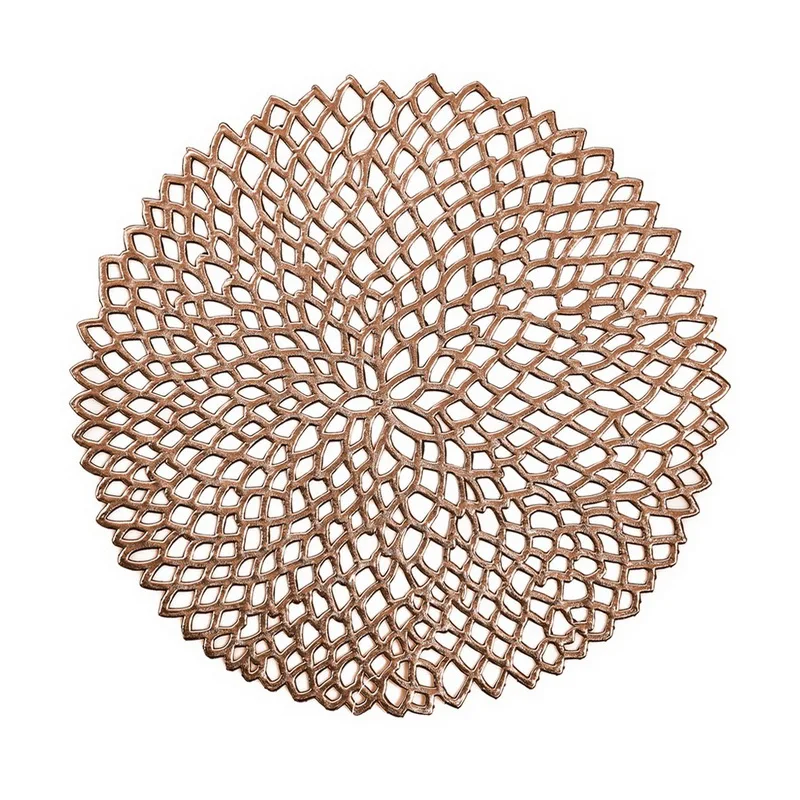 Placemat For Dining Table Table Bowl Mats Home Decor PVC Hollow Heat-Resistant Round Baroque Mediterranean Coaster Pads - Цвет: bronze