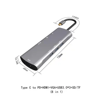 

USB3.1 Docking Stations Metal 8 in 1 Multifunctional Type-c to HDMI/PD/VGA USB 3.1 Charger Hub Adapter