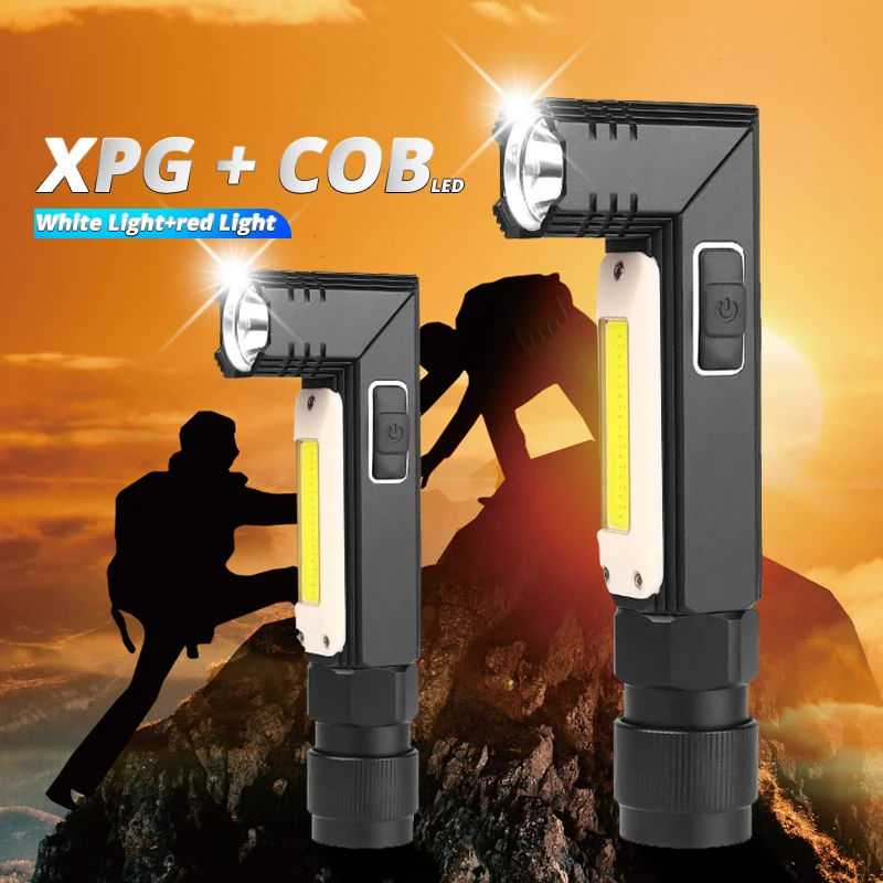 

10000LM Led Flashlight Tail Magnet COB Work Light 90 Degrees Rotate USB Rechargeable Multi-function Torch Built-in battery