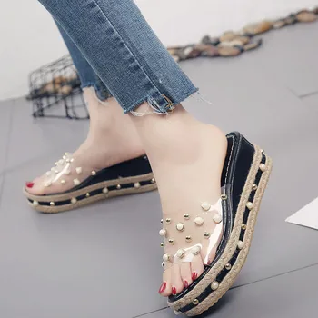 

Fashion Jelly Sandals Summer Candy Slippers Woman Shoes Flats Ladies Womens Zapatos Mujer Slip On Pearl Beach Wedges Jelly Shoe