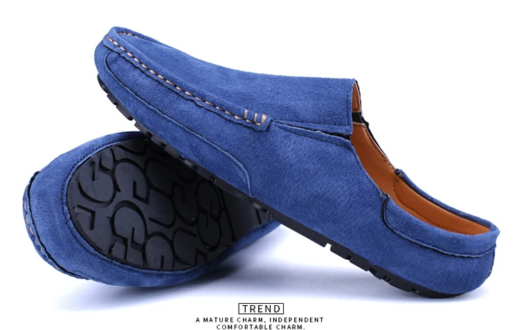 Man Summer Fashion Pig Skin Casual Half Shoe Male Breathable Soft Backless Half Loafers Hombre Open Back Leather Comfy Mocassins