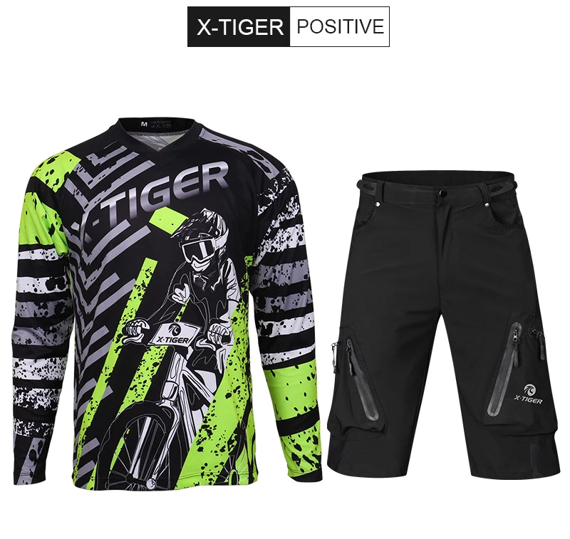 X-Tiger, с длинным рукавом, для велоспорта, Джерси для мужчин, для горного велосипеда, для спуска, набор, быстросохнущие, для велоспорта, для спуска, шорты, для мотогонок