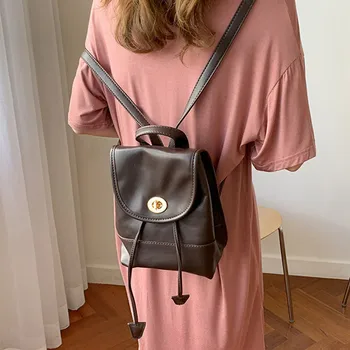 

Korean style Small backpack women Daypack PU Leather Drawstring female Backpacks Casual travel bags coffee bagpack mochila