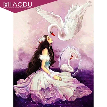 

Miaodu Full Square Round Diamond Painting Swan Diamond Embroidery Woman Mosaic Animal Handicraft Home Decoration