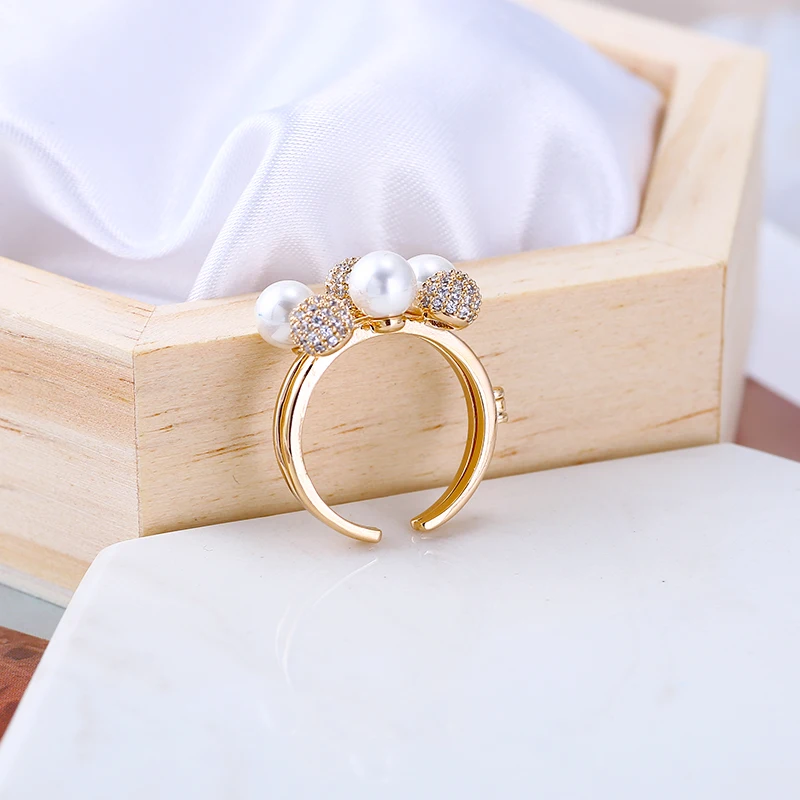 Роскошное циркониевое жемчужное кольцо с бусинами, двухслойный дизайн, элегантное свадебное кольцо для свадьбы, банкета, Ювелирное кольцо,, экспорт из Испании