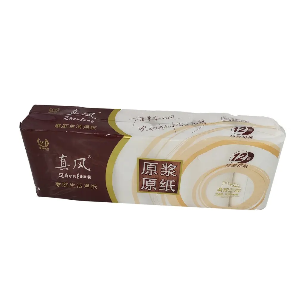 

12 Rolls Household Paper Roll Original Wood Pulp Fine And Soft Without Fluorescent Agent Water Absorption