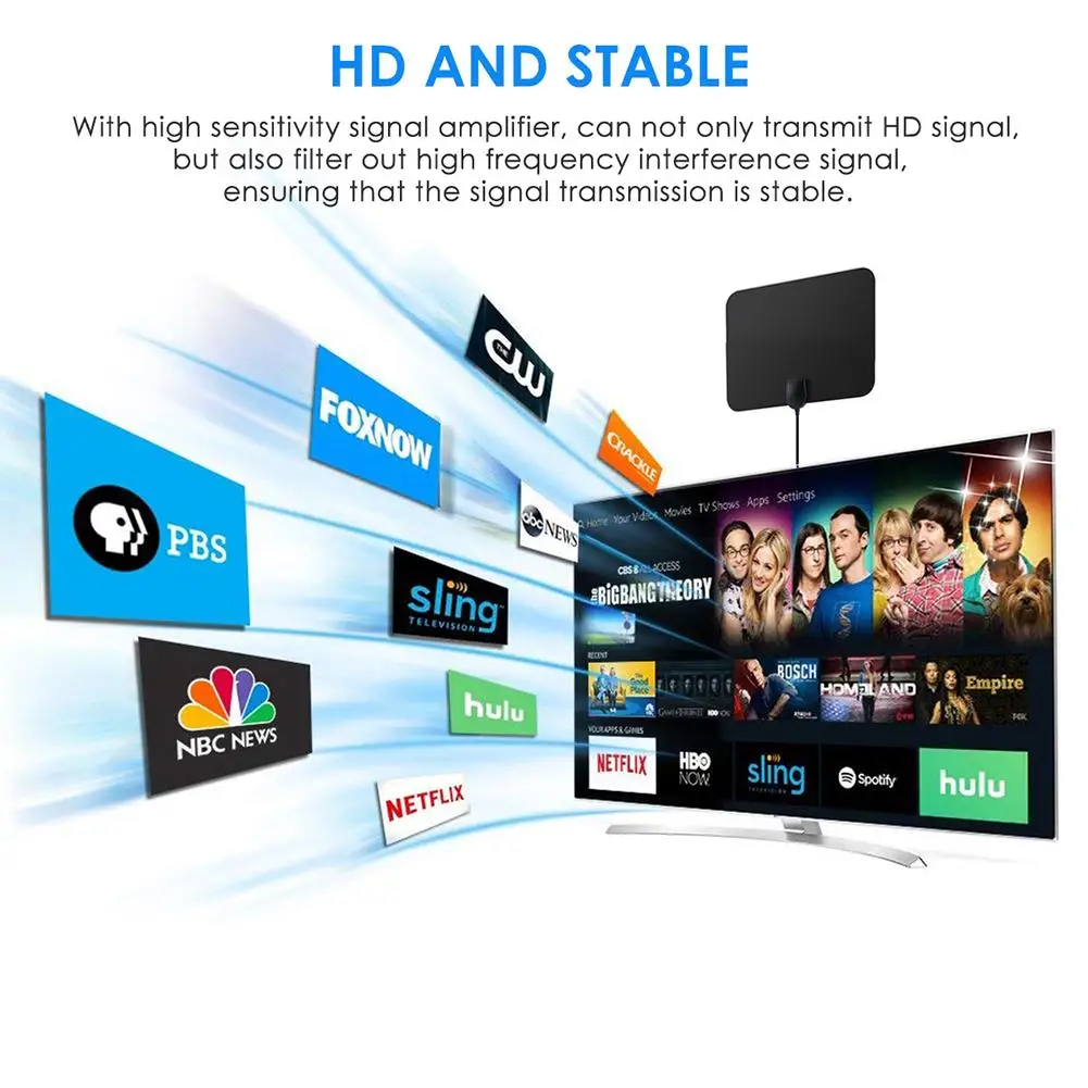 Новейшие 980 км универсальные телевизионные антенны HD Крытый мини HD цифровой ТВ сигнал антенны Усилитель с Freeview местные Бесплатные Каналы