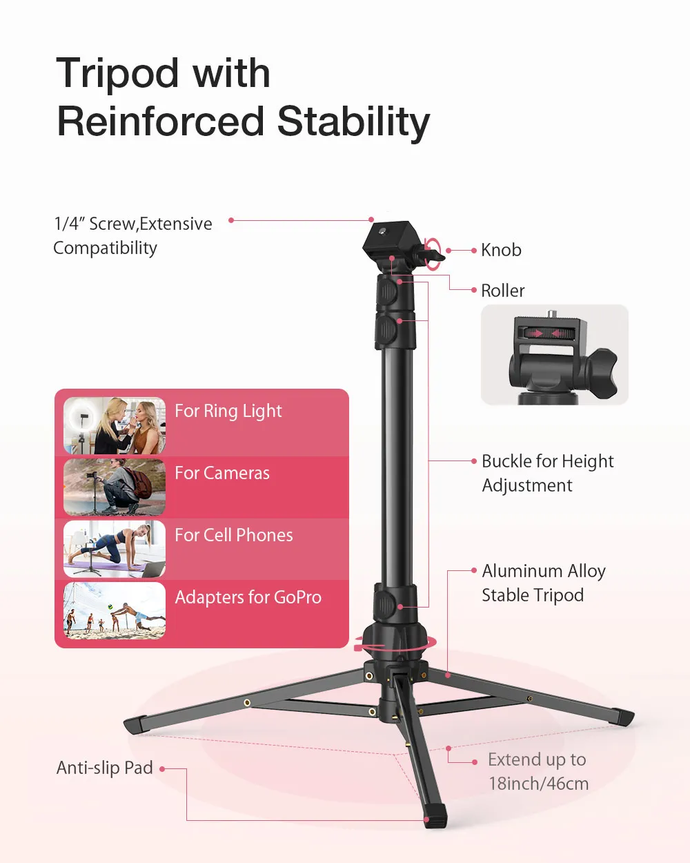 BlitzWolf BW-STB2 Flash LED Phone Tripod Holder Selfie Stick with Wireless Remote Control description image 5