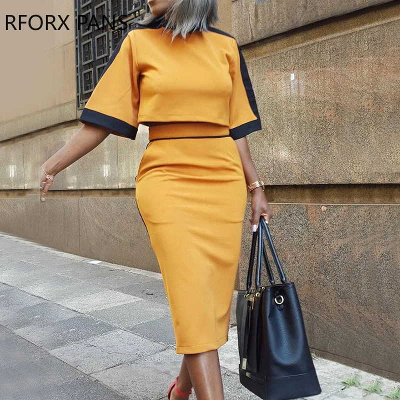 

Colorblock Short Sleeve Crop Top & Slinky Skirt Sets
