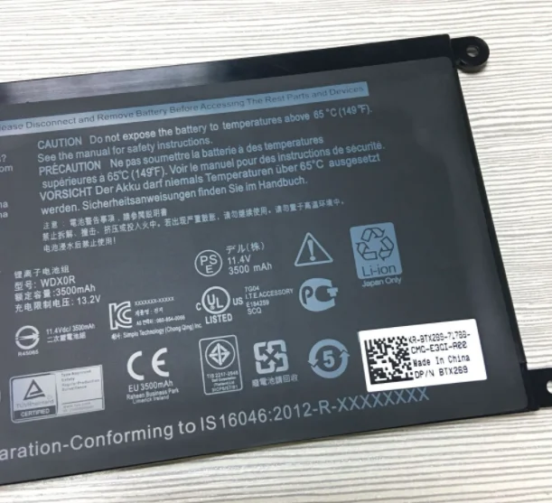 Original 11.4V 42Wh T2JX4 WDXOR WDX0R Battery for Dell Inspiron 13 5378 7368 13 5368 15 5538 5567 5568 15 7000 7560 3CRH3