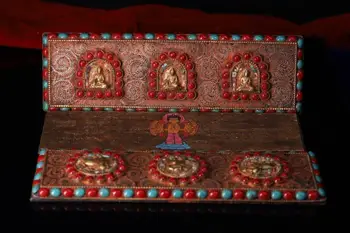 

wedding decoration Tibetan Monastery Collection Handmade filigree inlaid gemstones old hand-painted sutra book