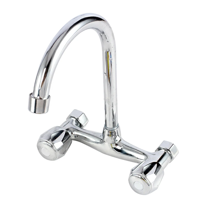 Wall Mounted Kitchen Faucet Double Handle Sink Basin Tap Cold hot Water Mixer Tap Dual Hole Bathroom Sink Wash Basin Water Tap