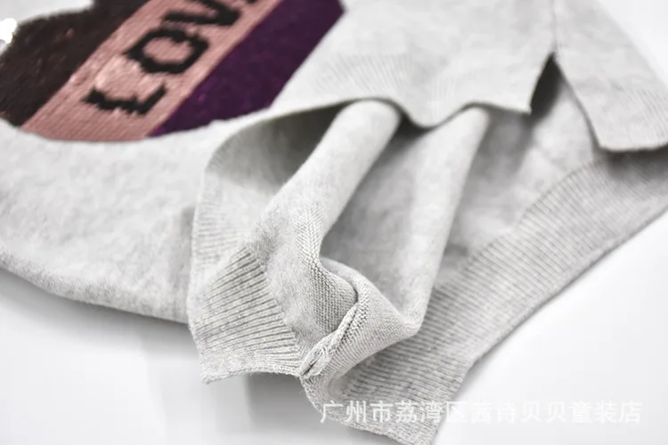 

Spring Autumn Winter Baby Clothes Crew Neck Pullover Sequins Heart Lettered Sweater GIRL'S CHILDREN'S Sweater Medium-small Child