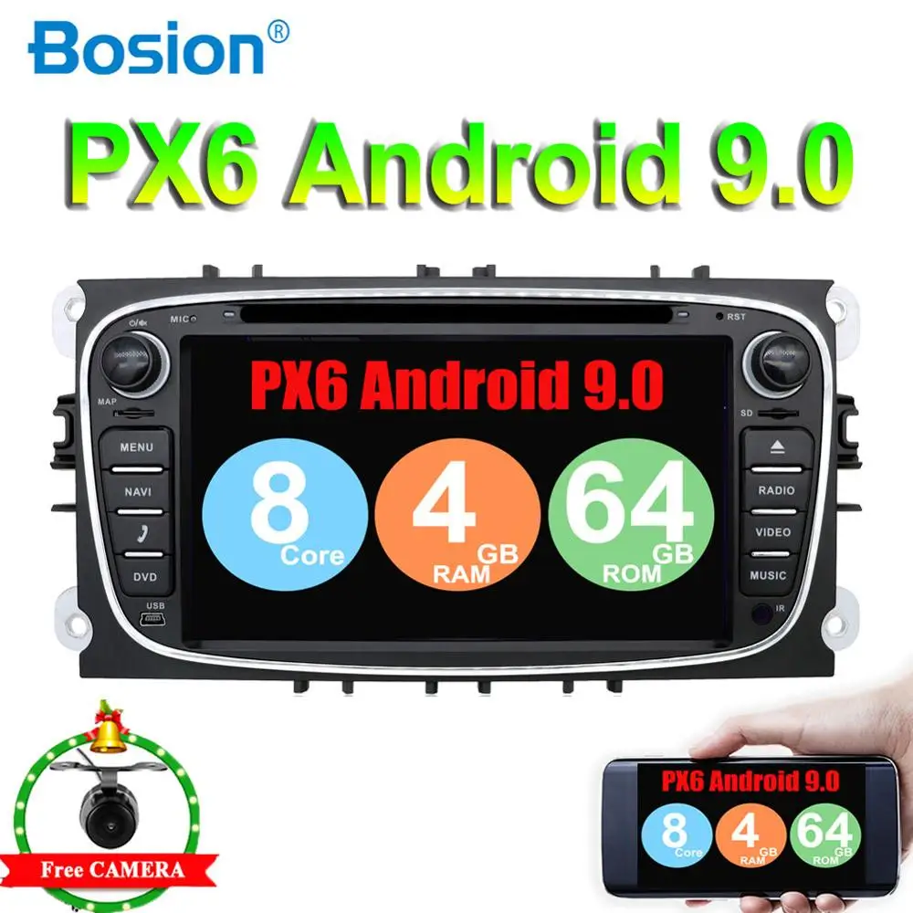 

2 din Android 9.0 For Focus For Ford Mondeo Galaxy PX6 System 4G RAM+64G Wifi BT 4.0 SWC HDMI AMP 7851 Free Camera Map