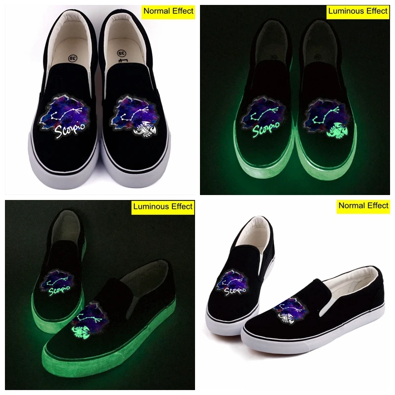 

E-LOV Luminous Design Zodiac Printed Canvas Loafer Shoes Customization Glow In Night Scorpio Horoscope Canvas Shoes Slip On