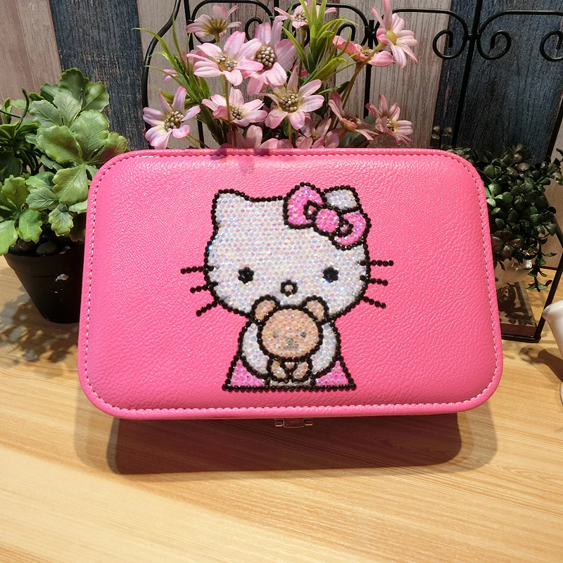 Блестящие стразы Helloo Kitty коробка для хранения ювелирных изделий коробка для часов серьги ожерелье держатель стол милый розовый бриллиант KT Cat коробки для хранения