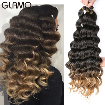 

GLAMO 20" Synthetic Kanekalon Ombre Deep Ocean Wave Hair Bulk Crochet Braids Hair Extensions 80g/pcs Deep Bulk Twist Hair