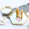 Luxury Golden Iron Delicate Glass Mirror Base Bedroom Desktop Jewelry Storage Tray Bedroom Desktop Cosmetic Decor Organize Plate 3