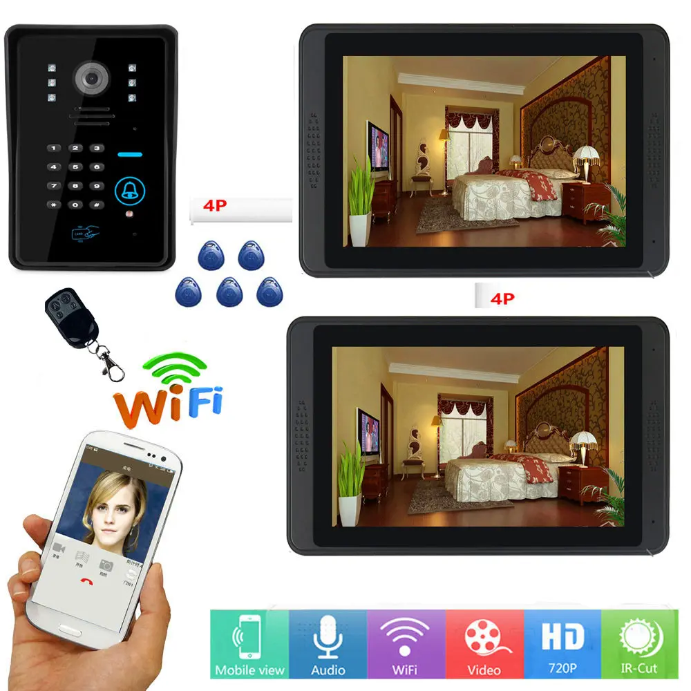 RFID Video Intercom 7 Inch Monitor Wifi Wireless Video Door Phone Doorbell 1 Camera 2 Monitor APP Control