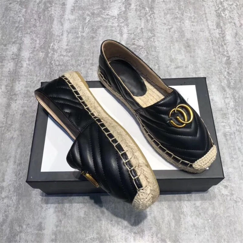 

Nature Leather hemp rope bottom Women flat fisherman shoes fashion leather round toe metal Luxury lazy shoe zapatos de mujer