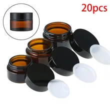 20 chiếc 5g-50g Hổ Phách Lọ Thủy Tinh Đựng Mỹ Phẩm Kem Dưỡng Da Bột Chai Nâu Trang Điểm Nồi Du Lịch trường hợp với Đen Nắp Đậy(China)
