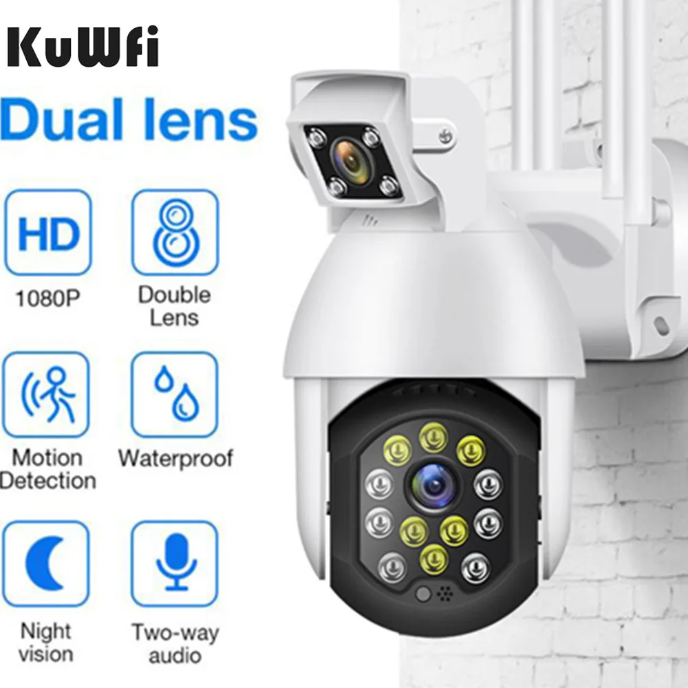 KuWFi 1080P Dual Lens WIFI IP Camera 12 Lights Motion Detection