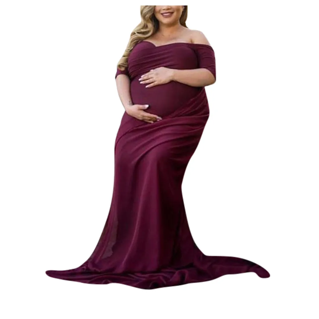 Платья для беременных для фотосессии; реквизит для фотосессии; платье для беременных с открытыми плечами; vestido robe grossesse; платье - Цвет: Wine