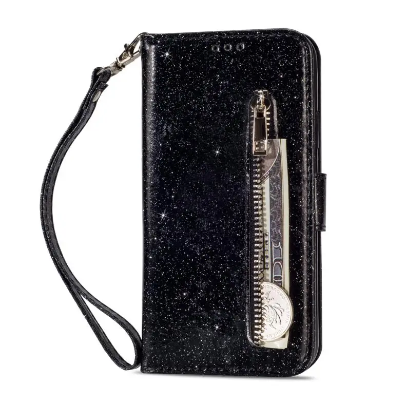 Для samsung Galaxy S10 5G S10e Note 10 S9 S8 Plus S7 S6 Edge роскошный блестящий ремешок на молнии сумка для хранения кожаный чехол для телефона
