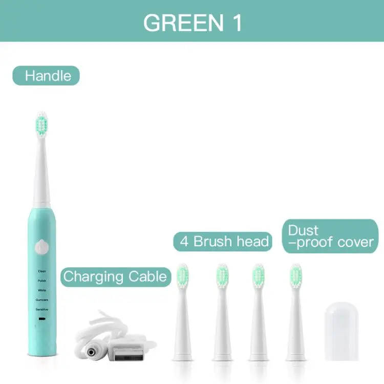 FEAA уход за зубами здоровая электрическая зубная щетка отбеливающая звуковая волна перезаряжаемая Высококачественная сменная зубная щетка - Цвет: 93001-Green