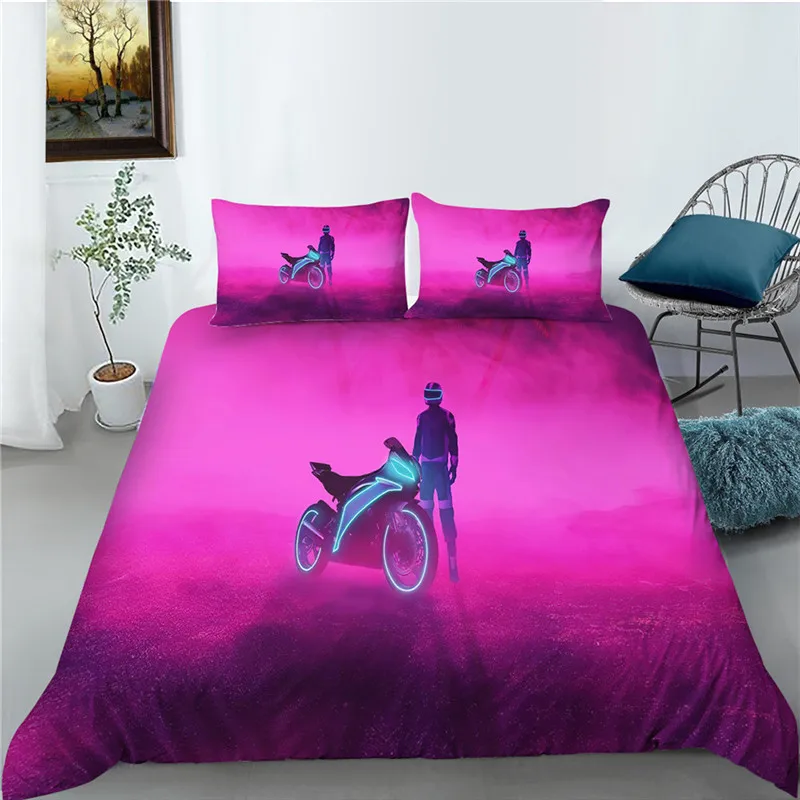 

3D Motorcycle Printed Bedding Set Duvet Cover for Kids Adult Cool Polyester Bedclothes Soft Breathable Room Decoration