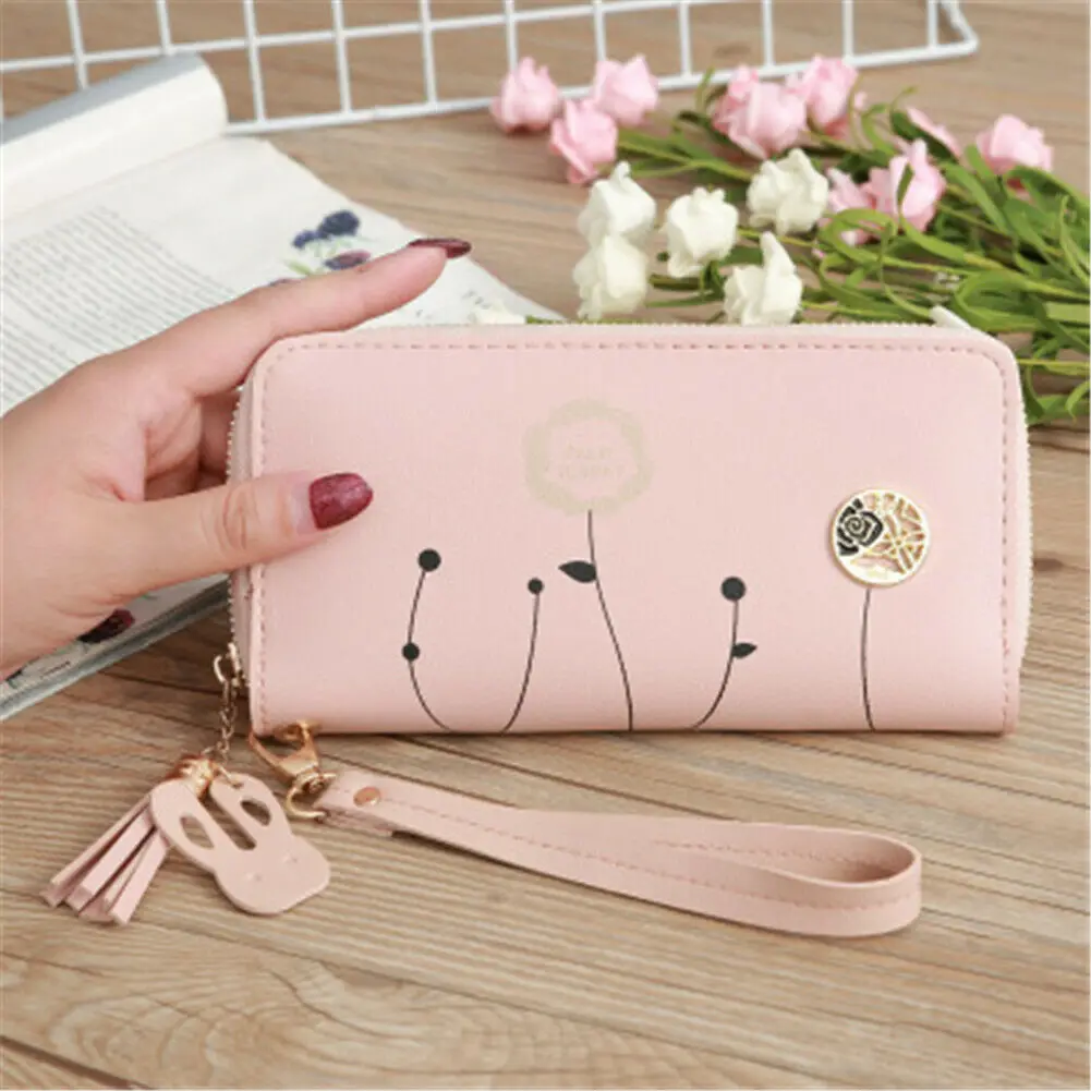 

Ladies Women Leaves Printed Wallet Long Purse Phone Holder Card Clutch Handbag Large Capacity Multi Function Organizer Wallets