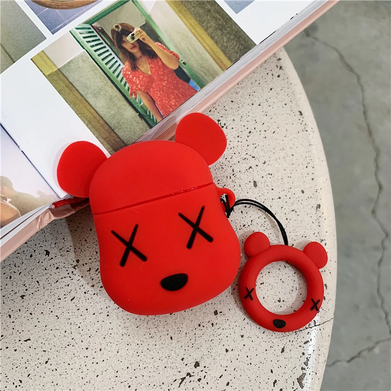 Redviolent bear Для AirPods чехол с милым мультяшным забавным медведем беспроводной Bluetooth наушники Мягкий силиконовый чехол для Airpods 2 чехол s Funda - Цвет: Redviolent bear