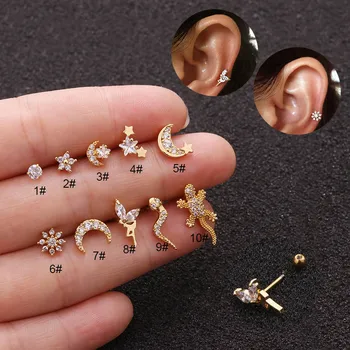 

1 PCS Trendy Small Mix Crown Moon Star Snake Shape Ear Stud Cuff Earrings Cute Gold Color Zircon Copper Earrings Ear Jewelry