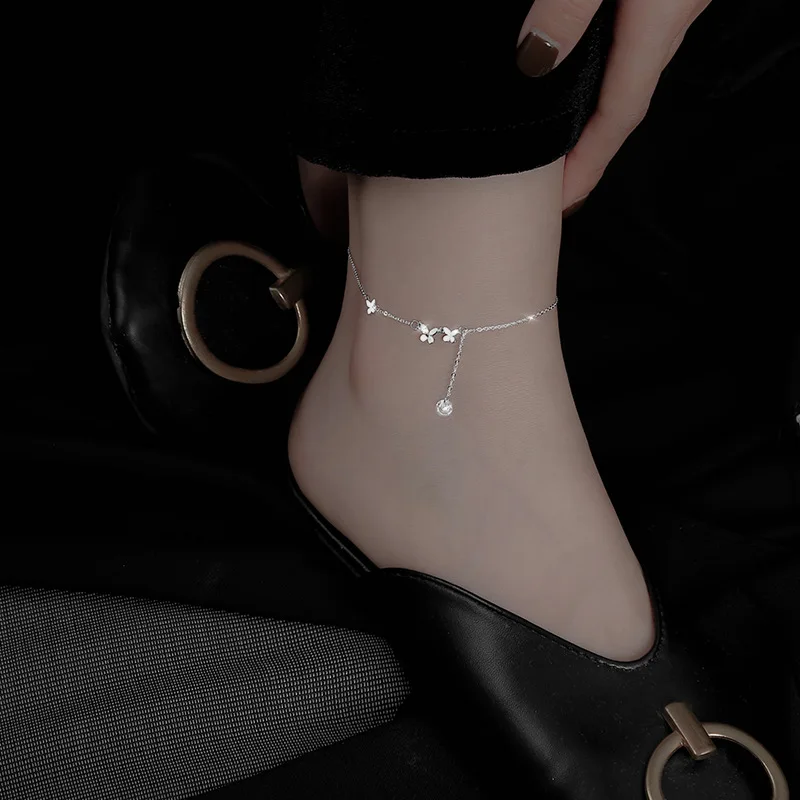 VENTFILLE 925 Sterling Silver Butterfly Anklet for Women Delicate Zircon Tassel Bracelet Summer Jewelry anklet bracelets,silver anklets,ankle chain