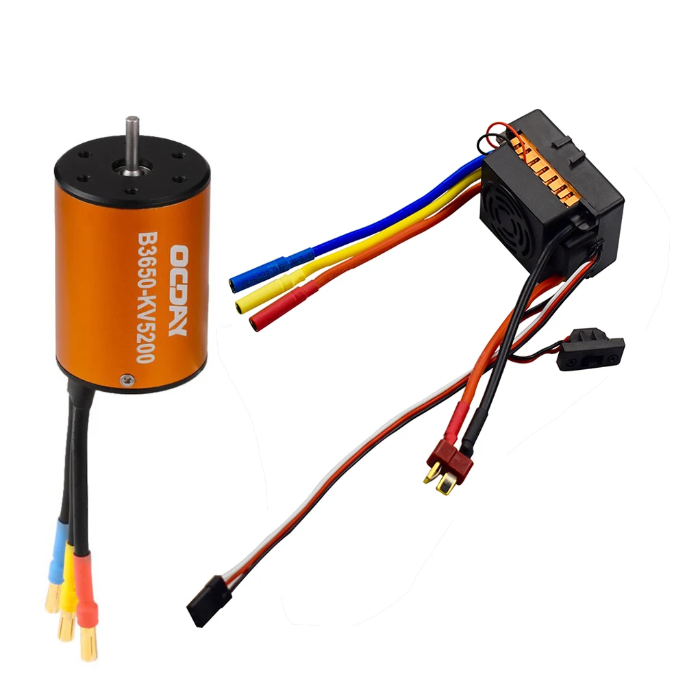 Goede OCDAY 3650 5200KV 4 polen Sensorless Borstelloze Motor met 60A Electronic Speed Controller Combo Set voor 1 10 RC Auto en truck