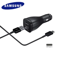 Автомобильное зарядное устройство samsung Dual USB адаптивный быстрый адаптер 1,2 м usb type C Быстрый кабель для передачи данных для Galaxy Note 10 9 8 S10 S8 S9 A70 A60