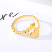 Custom Ring Adjustable Personalized Name Ring With Heart Custom Nameplate Rings For Women Couple Stainless Steel Ring Jewelry