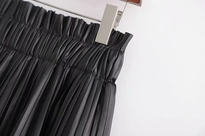 Винтажная юбка черная юбка из искусственной кожи Модная эластичная плиссированная юбка с высокой талией mujer moda XDWM2553