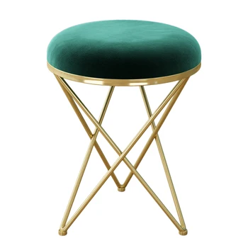 

Velvet Footrest Stool Round Modern Upholstered Vanity Footstool Side Table Seat Dressing Chair with Golden Metal Leg