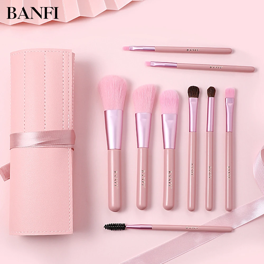 

BANFI 9 Pcs Pink Girl Makeup Brushes Set Skin-Friendly Animal Hair Powder Foundation Eyeshadow Blush Beauty Make Up Tool