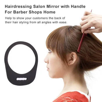 

Hairdressing Salon Mirror with Handle Wet Brush Foam Surroundings Black Mirror for Barber Shops Home Use