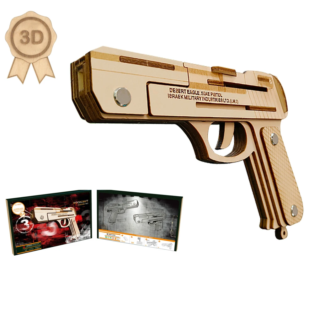 Desert Eagle Rubber Band Gun Wooden Puzzle DIY 3D Model Handgun Construction Set With Color Boxed Children Toys
