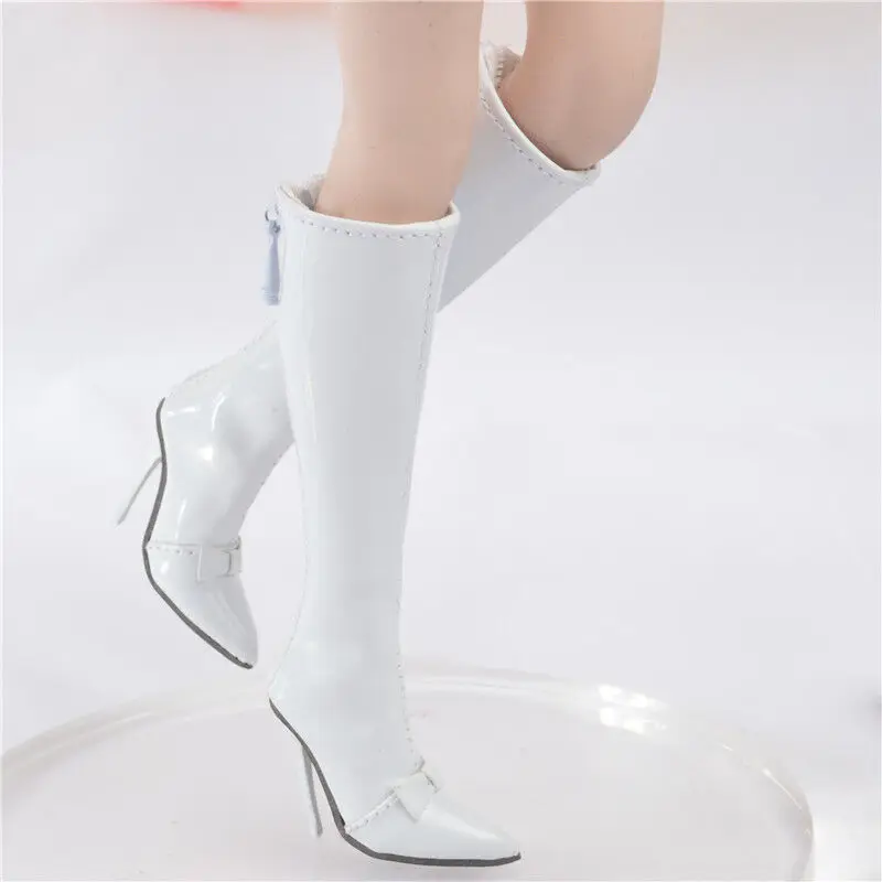 

1/6th из белой кожи; Высокие сапоги на высоком каблуке, модель для детей возрастом от 12 "Женский