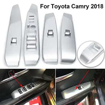 

NEW 4 Pcs/Set Silver ABS Car Interior Window Lift Switch Button Panel Frame Cover Trims For Toyota Camry 2018