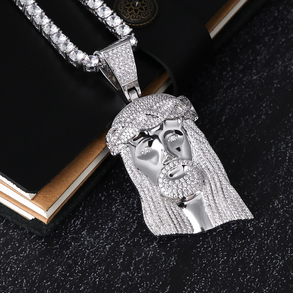 Bling Iced Out Большая подвеска с Иисусом 80 мм с necklace ем Белое Золото Цвет кубический циркониевый для мужчин кулон в стиле хип-хоп ювелирные изделия подарок панк